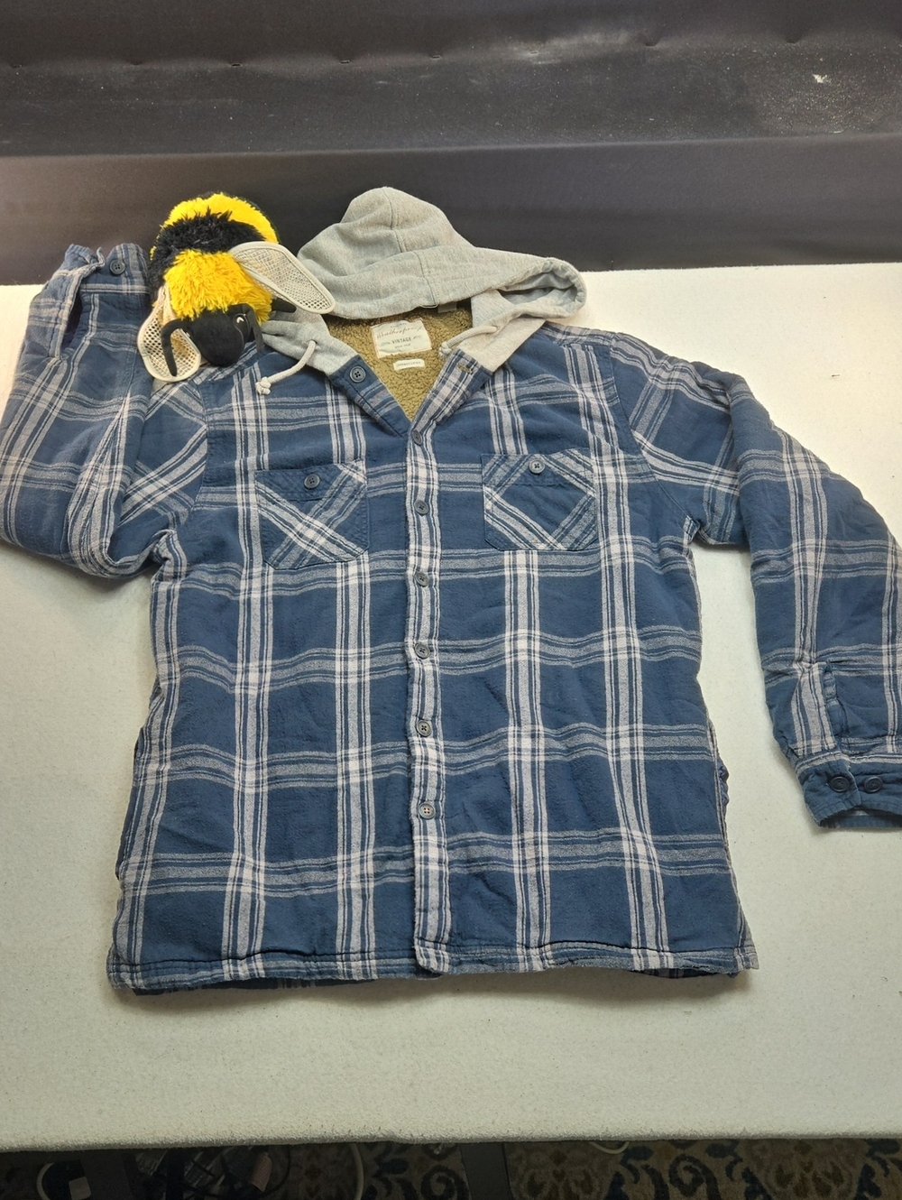Weatherproof Vintage Sherpa-Lined Hooded Flannel Jacket blue and white Colorway